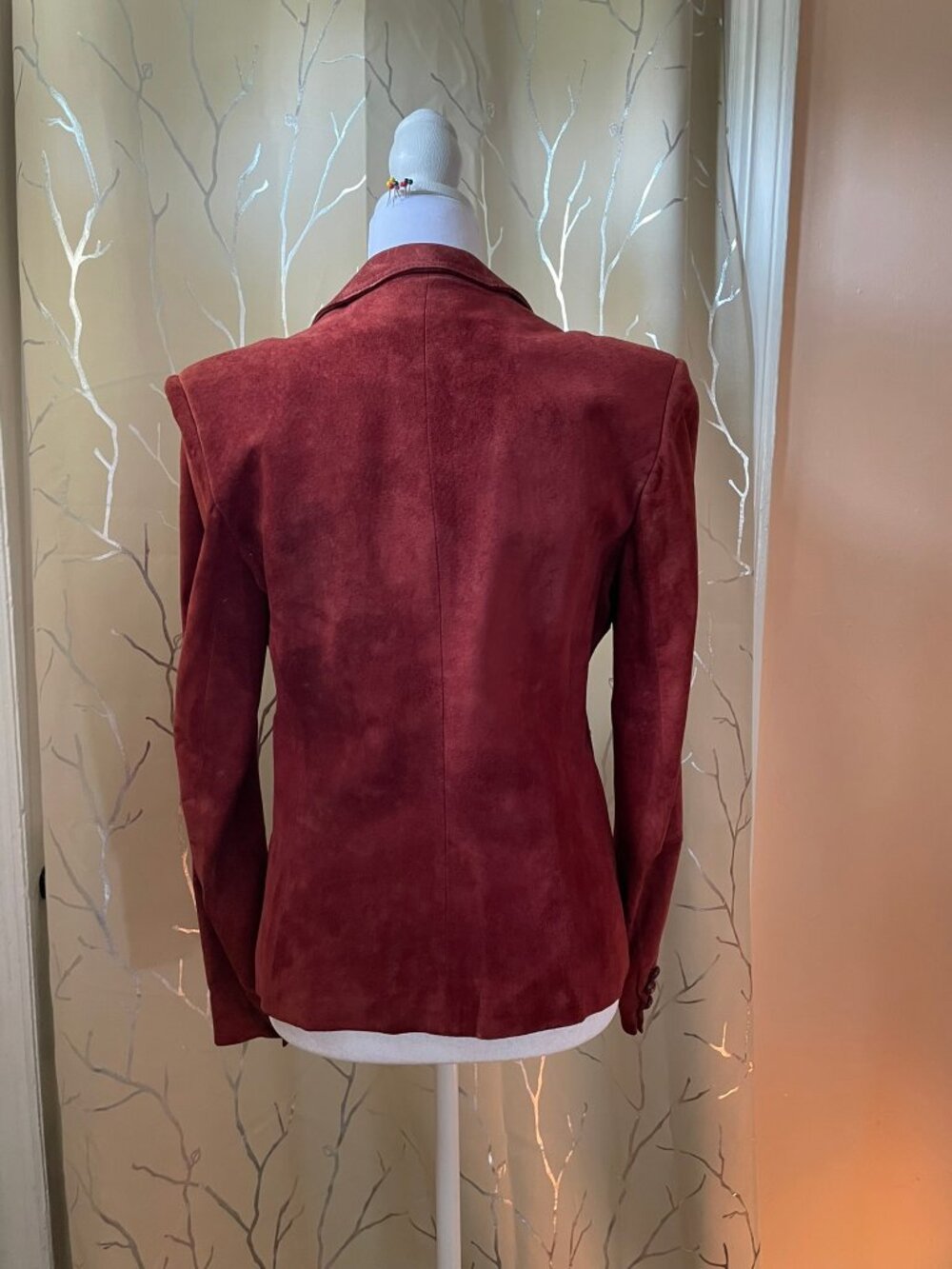 Dark Red Real Suede Leather Blazer Jacket - Picture 4 of 14